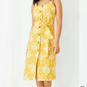 Ann Taylor Yellow & White Floral Button  Up Midi Dress Tie Belt Sz 4